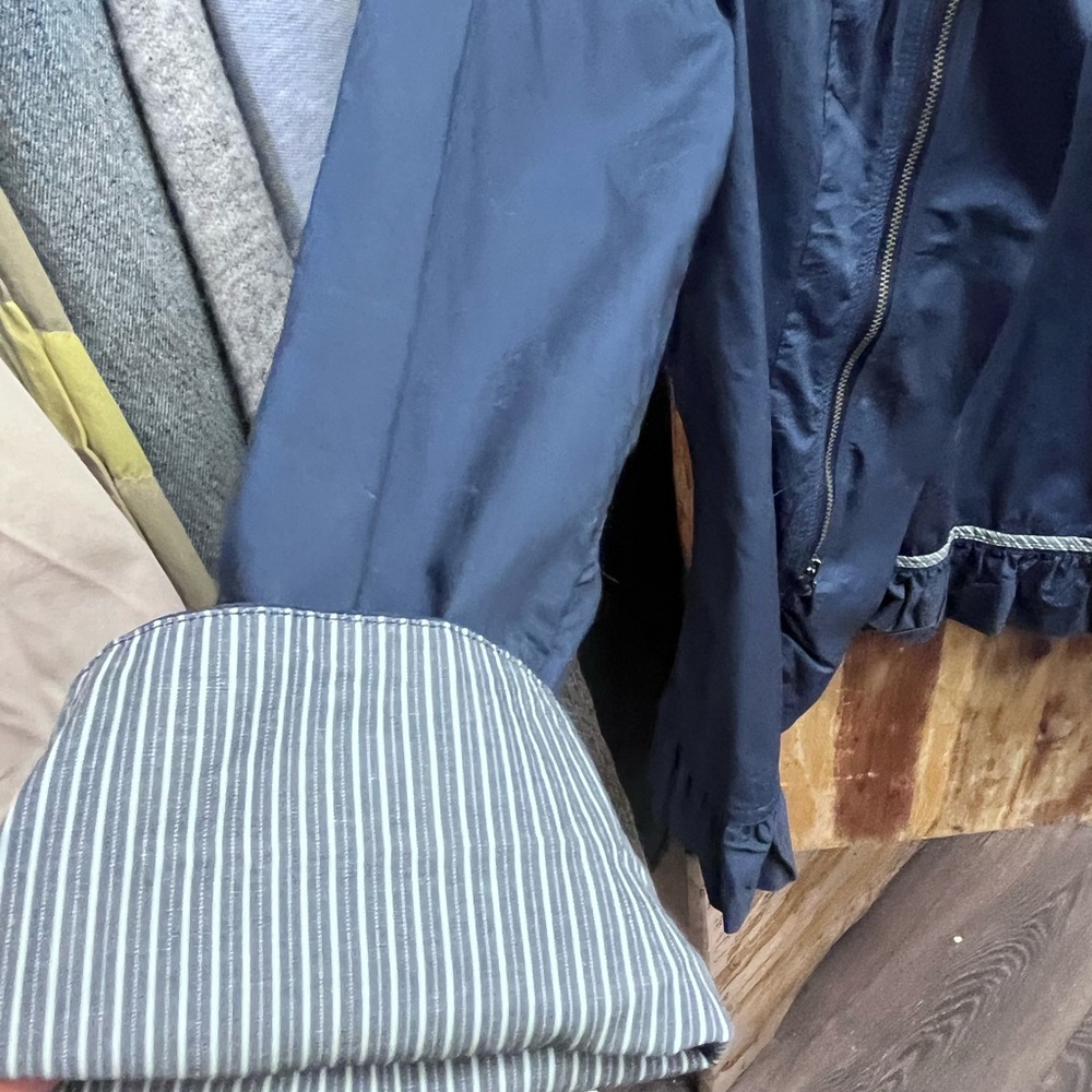 Chico's Navy Ruffle-Trim Utility Jacket - Picture 3 of 4